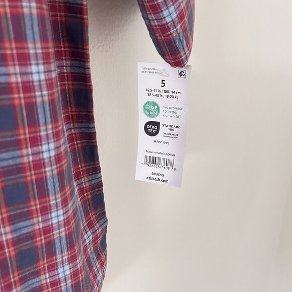 Oshkosh B’gosh Long Sleeve Button Shirt Plaid Red Toddler 5T - Picture 3 of 5